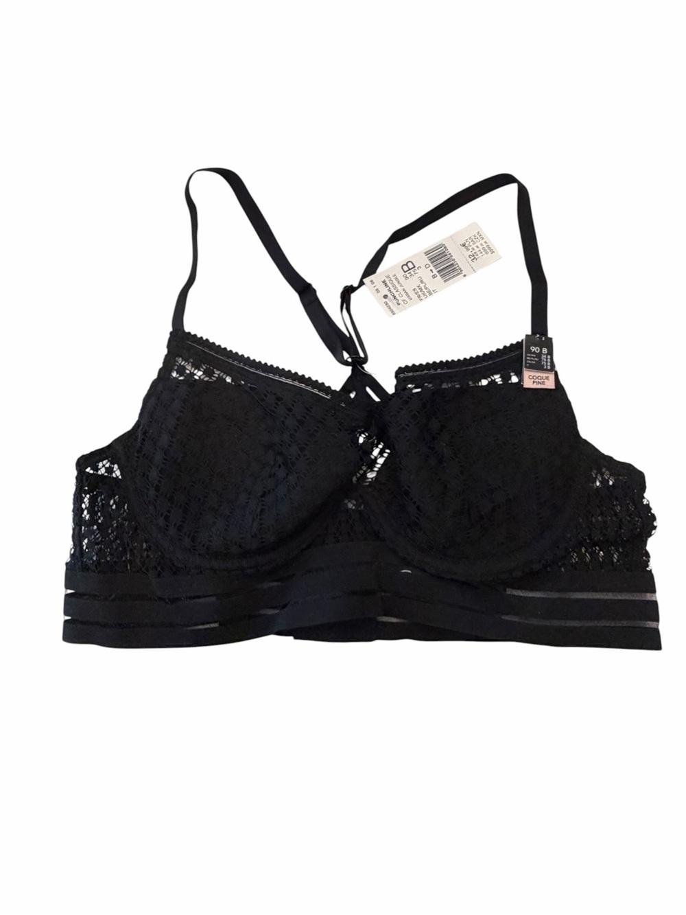 Etam Black Lace Bra 34B NEW Nordstrom Lightly Lined Underwire Bralette Mesh Ribs